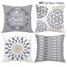 MEMNUN 4 piezas Fundas de cojín modernas y sencillas con estampado geométrico gris, floral y de hojas "Home Sweet Home", de tela de terciopelo melocotón con impresión de un solo lado, en tamaños 17.7*17.7in(45*45cm)/19.69*19.69in(50*50cm)/15.75*15.75in(40*40cm), adecuadas para la decoración del hogar, cojines de sofá de la sala de estar, todo el año, gran regalo - Multicolor - Ver 15