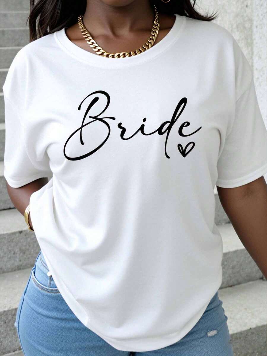 T-Shirt Women Wedding Shirt Bridal Party Gift Cute Tee For Bachelorette Party Wedding Celebration Outfit White Top - trắng - Xem 1