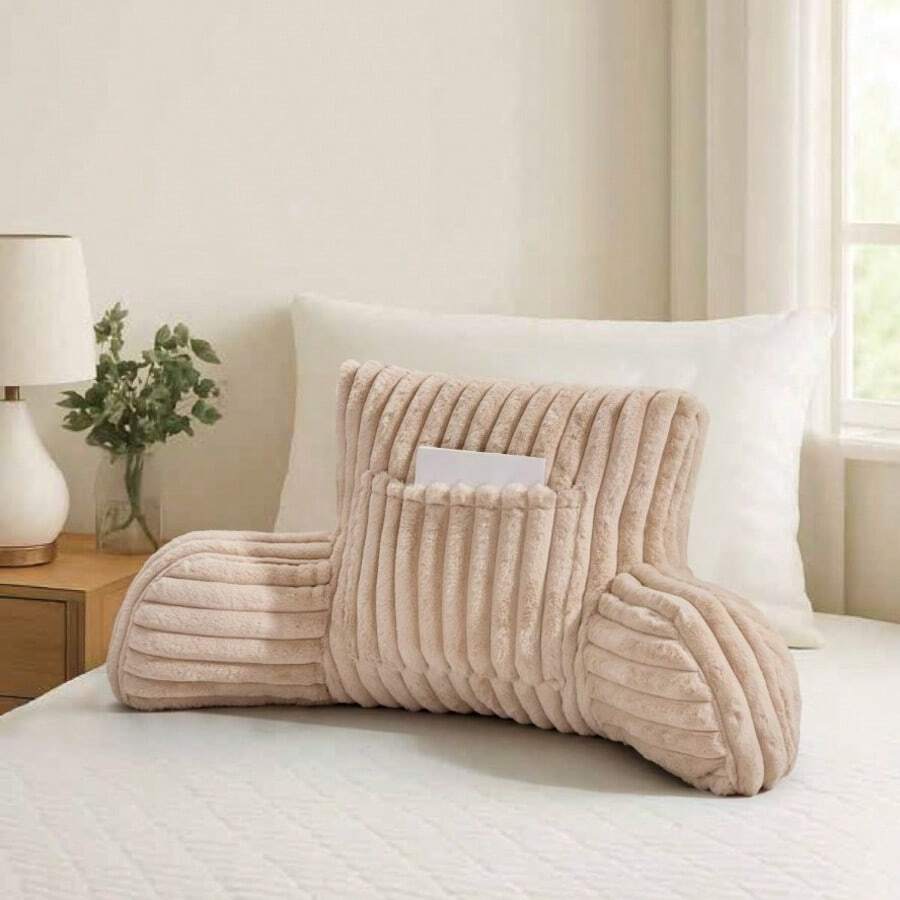 Cuddle Chair Pillow Ultra Soft Back Support Sofa Cushion With Arms Ribbed Fleece - Beige - View 1