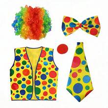 3/5件套小丑服装套装，趣味小丑卷发、假鼻子、背心、蝴蝶结、领带，适合狂欢节、万圣节、圣诞节、马戏团小丑、角色扮演派对等场合。 - 彩色 - 查看 12