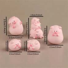 Pack Of 5 Whimsical Resin Pig Figurines | Cute Cartoon Tall And Short Pig Decorations | DIY Gardening & Tabletop Display | Micro Landscape, Miniature Figurines, Room Decor - 粉色 - 查看 6