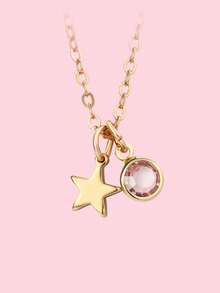 1件锌合金五角星镶嵌12色水钻可爱金色吊坠项链，适合青少年日常休闲佩戴 - 均碼 - 查看 7
