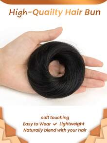 凌乱人发发髻发片直发发圈盘发带弹性橡皮筋接发人发马尾发髻甜甜圈 #1B