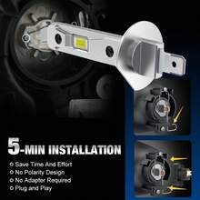 S&D H1 LED 迷你大灯灯泡 70W 20000LM CSP 适用于汽车前大灯风扇灯汽车二极管雾灯 12V 6000K 汽车