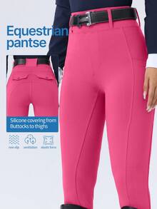 ROYALS MATTINI Women's Equestrian Riding Pants, Full Seat Silicone Grip Anti-Slip Jodhpurs, Breeches With Pockets, Quick-Dry Equestrian Sports Tights - Hot Pink - View 3