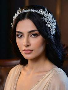 1件闪亮仿水晶水钻枝形发箍，新娘发饰，适合派对、仪式、音乐节等场合 - 銀色 - 查看 2