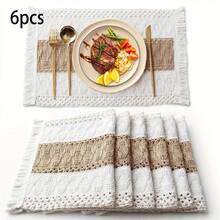 6/4/2pcs Set Elegant Woven Placemats - Classic Cream White + Natural Beige Knitted Design With Tassel Details, Breathable Crochet Lace Trim, Stain-Resistant Tablecloth Suitable For Rustic Farmhouse, Modern Coastal Or Classic Dining Decor | Upgrade Dining Aesthetics With Fashionable And Durable Placemats, Applicable For Daily Meals, Holiday Gatherings And Dinner Parties - Multicolor - View 10