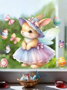 2pcs Easter Wall Stickers, Cute Cartoon Rabbit Stickers, Girls Room Decor,Living Room Glass Window Decorations - Multicolor - View 7