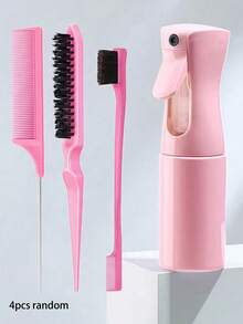 4件套粉色系美发造型梳套装，包含宽齿梳、卷发梳、眉刷和喷雾瓶，适合女孩和女士使用，是日常护发和造型的必备工具，也是理发店美容旅行的理想之选。 - 彩色 - 查看 13