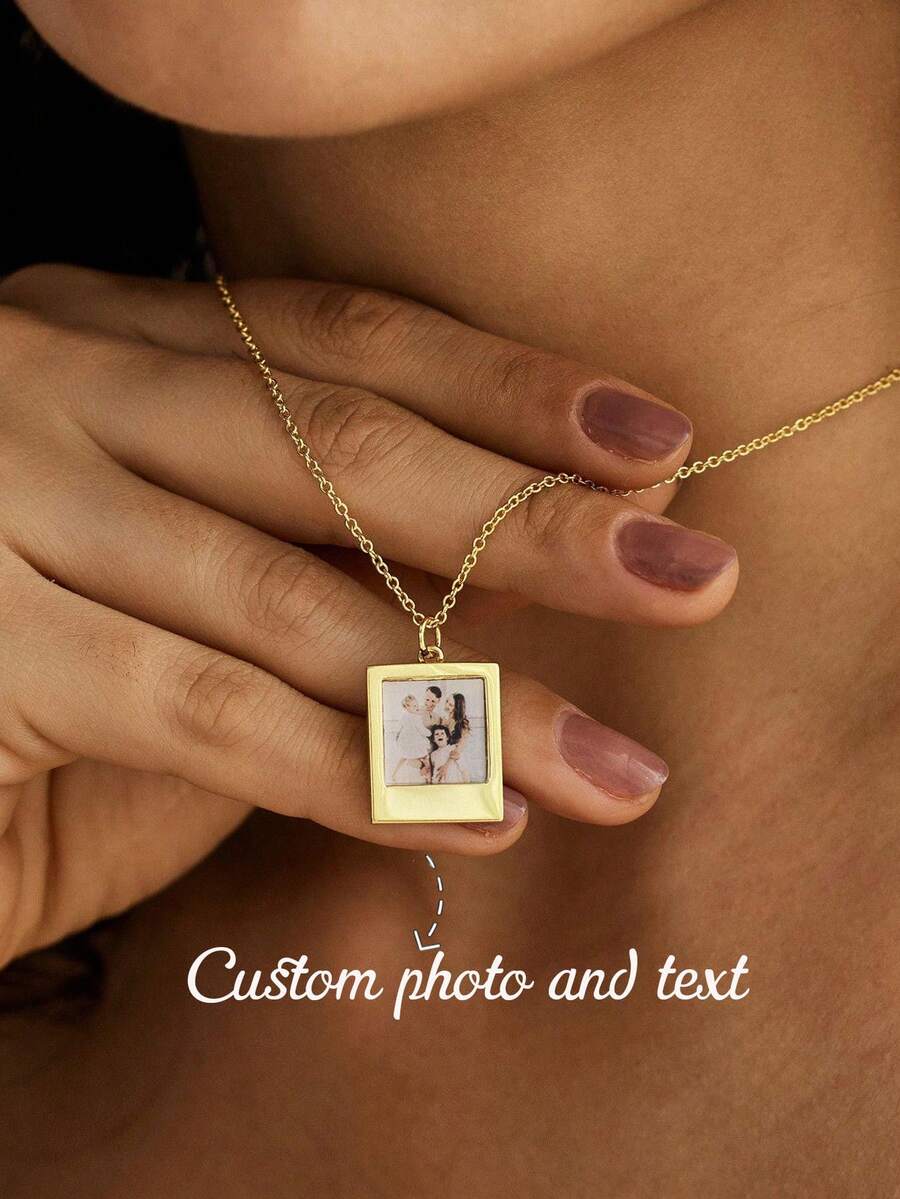 Customized Elegant Photo Necklace, Customized 18K Gold Plated Photo Necklace, Memorial Jewelry, Personalized Gift, Birthday Gift For Her, Christmas Gift - Style 4 - View 1