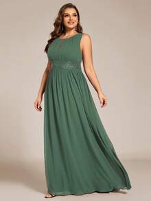 EVERPRETTY Elegant Sleeveless Round Neck Sequin High Waist Bridesmaid Dress, Party Dress, Formal Evening Gown - Green - View 3