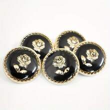 5 Pieces Fresh Style Exquisite Rose Flower Oil Drop Button Women's Shirt Sweater Dress Decorative Button 0.83inch - Black - View 6