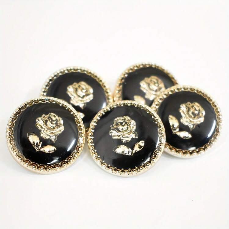 5 Pieces Fresh Style Exquisite Rose Flower Oil Drop Button Women's Shirt Sweater Dress Decorative Button 0.83inch - 黑色 - 查看 6