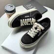 2026 Verano Nuevo Estilo Coreano  Versátil Zapatos de Lona de Suela Gruesa Estilo de Calle para Estudiantes Zapatillas Casuales Zapatos Blancos Transpirables para Mujeres - Negro - Ver 3