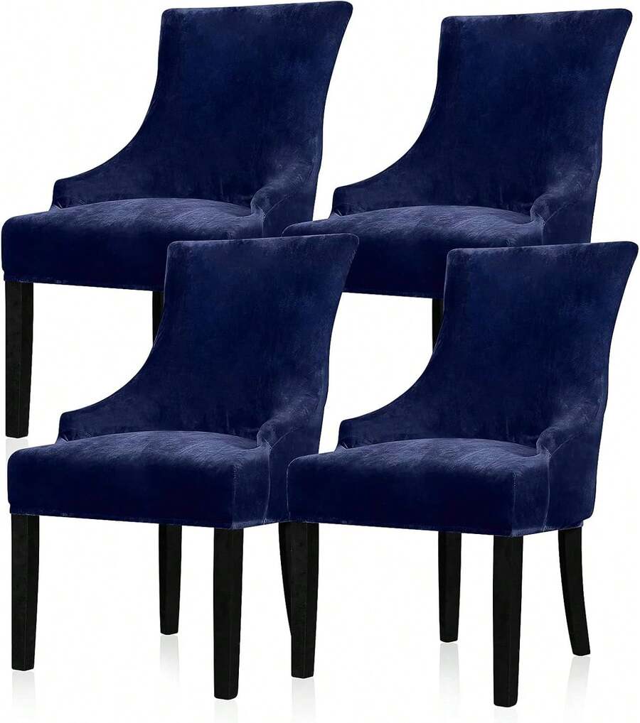 Funda elástica para silla de respaldo alto - Funda reutilizable para silla lateral, protector de silla de acento para comedor, banquete, decoración del hogar (Plata, 2 piezas) - 02 Terciopelo Azul Marino - Ver 1