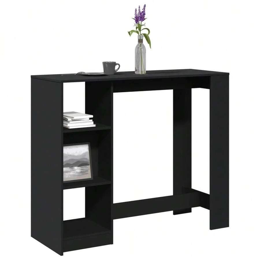 Table de bar vidaXL avec étagère noire 124 x 46 x 103,5 cm, structure en bois. - Noir - Voir 1