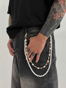 1pc Vintage Pearl & Colorful Crystal Waist Chain, Multi-Layer Metal Waist Belt, Hip Hop Accessory - 01966 - View 15