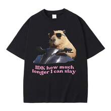 No sé cuánto más puedo seguir asolando, camisetas gráficas de meme de capibara divertido, camisetas casuales y cómodas de manga corta para hombres y mujeres - Negro - Ver 1
