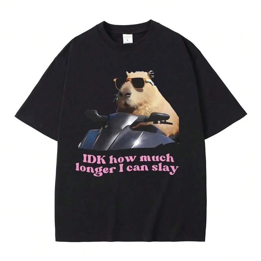 No sé cuánto más puedo seguir asolando, camisetas gráficas de meme de capibara divertido, camisetas casuales y cómodas de manga corta para hombres y mujeres - Negro - Ver 1