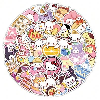 Sanrio 52张卡通可爱三丽鸥HelloKitty肉桂狗酷洛米美乐蒂涂鸦贴纸，适用于自行车、手部、铅笔盒等装饰