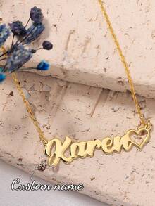 Personalized Matte Name Heart Necklace, Stainless Steel Pendant Customized Letter Necklace, Birthday Jewelry Gift For Women - Gold - Normal Chain 2 - View 7