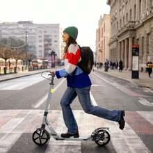 Kick Scooter, 200mm Big Wheels Scooter For Adults With Disc Brakes, Adult Scooters With Carry Strap And Double Shock Absorption, Foldable Scooters - Grey - View 3
