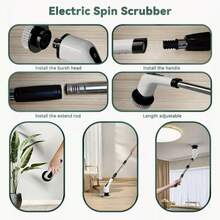 2025 Electric Rotating Cleaning Brush, Rechargeable Cleaning Brush, Shower Cleaning Brush With 9 Brush Heads, 2 Hours Of Battery Life, Dual Speed Adjustment, Retractable Handle, IPX7 Waterproof, Suitable For Bathtubs, Tiles, Floors, Cars, Halloween And Christmas Gifts, Household Essentials - 白色 - 查看 7