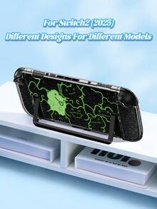1pc Cartoon Frog Pattern Transparent Glitter Protective Case, Compatible With Nintendo Switch 2 (2025) / Switch OLED Console And Joy-Con Controllers, Best Gift For Switch Players