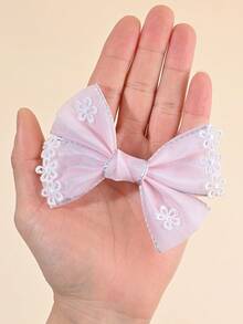 2pcs Pink Flower Hair Bows For Girls Pastel Pink Grosgrain Ribbon Bow Hair Clips Cute Flower Alligator Clips Girls Daily Wedding Barrettes Baby Hair Accessories - Baby Pink - View 9