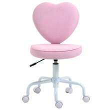 HOMCOM Swivel Chair, Executive Chair, Computer Chair, Adjustable Seat Height, Attractive Pink Linen Upholstery In A Heart Shape, 40 X 50 X 79-89 Cm - Pink - View 1