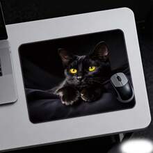 Fashion Black Cat Glass Pad, HD Anime Style Cat With Bright Yellow Eyes, Hard Gaming Mouse Pad For PC, Smooth Control, Dominate The Game, Endless Durability, Special Glass Surface With Improved Precision&Speed - Multicolor - View 1