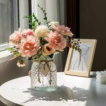 客厅餐桌装饰人造粉色大丽花玻璃套装装饰花情人节 - 粉色 - 查看 3