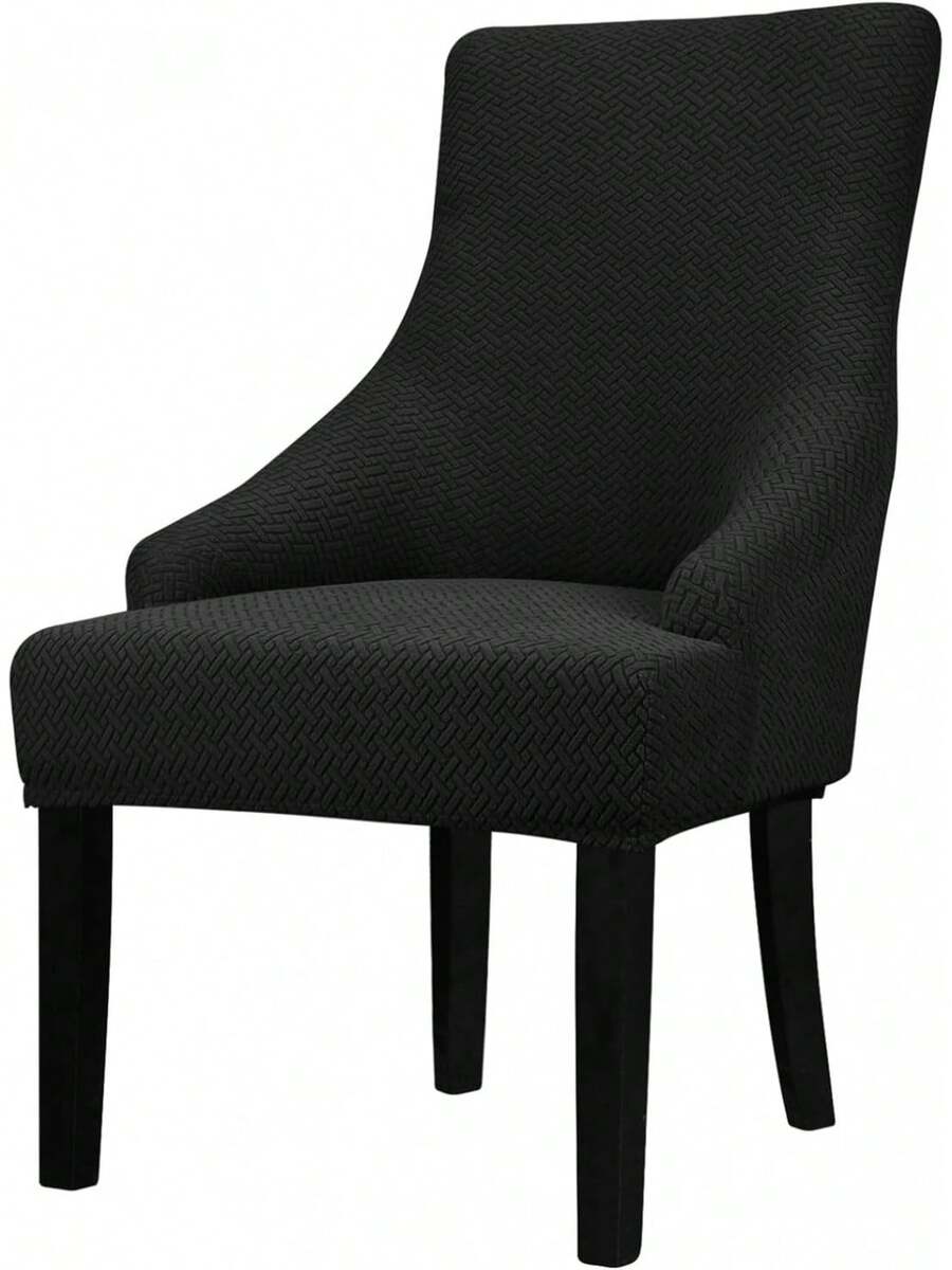 Funda elástica para silla de respaldo alto - Funda reutilizable para silla lateral, protector de silla de acento para comedor, banquete, decoración del hogar (Plata, 2 piezas) - 01 Sarga en forma de T negra - Ver 1