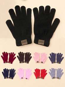 1 Pair Of Solid Color Full Finger Knitted Gloves, Unisex, Y2K Style Outdoor Windproof Casual Winter Warm Gloves Suitable For Commuting Daily Use - Fingerless Gloves - View 12
