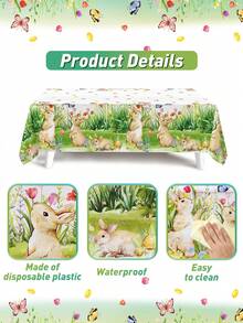 1件装复活节快乐桌布，复活节兔子和鲜花桌布，复活节派对用品，复活节装饰，复活节餐桌装饰，复活节兔子桌旗，复活节彩蛋，复活节餐饮活动桌布，复活节农舍装饰，复活节房间装饰，复活节家居装饰，复活节室内/室外装饰桌旗，复活节野餐一次性桌布，春夏装饰，复活节礼物，派对礼品 - 春季復活節兔子 - 查看 10