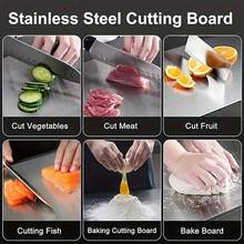 [Premium Double-Sided Stainless Steel Cutting Board]Anti-Slip Heavy-Duty Kitchen Essential - Corrosion-Resistant For Indoor/Outdoor Cooking, Restaurants & Camping - 銀色 - 查看 6