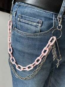 街头风朋克镂空星形装饰裤链女式多层嘻哈时尚腰带配饰 万圣节夏季、学校秋季、秋季、万圣节 - 銀色 - 查看 21