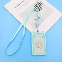 1pc Creative Little Cat Student Campus Card Holder Retractable Bus Card Holder Lanyard Meal Card Access Card ID Card Holder - Mèo con màu xám - Xem 7