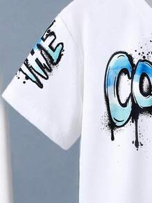 Camiseta con gráfico de letras y pantalones cortos con cordón ajustable para niño preadolescente - Blanco - Ver 4