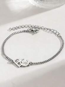 Customized Minimalist Double Letter Stainless Steel Bracelet, Personalized Initial Bracelet For Couples, Birthday Jewelry Gift For Her - Multicolor - View 9