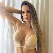 Sutiãn Decotado Com Bojo Push Up Decote Profundo Em V Base Lateral Reforçada Levanta e Aumenta Modela E Realça Seios Efeito Mágico Acompanha Extensor - Bege - Visão 7