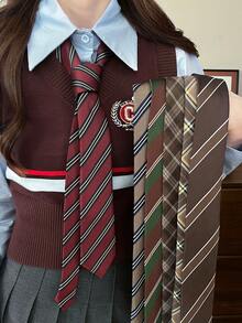 1pc Bright Red Handmade Necktie, Women's Fashion Headband, JK Uniform Tie, Striped Long Skinny Design, Suitable For Casual, Weekend Outing, Date, Campus, Street Photography And Other Occasions, Fashionable Multifunctional Accessory, Can Also Be Used As Sailor Uniform Accessory Or Christmas Decoration - Wine Red - View 4