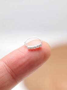 1件装 透明5锆石鼻环 925纯银耳骨耳环 耳廓耳屏耳骨穿孔 NEZ饰品