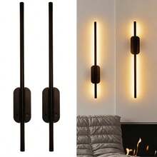 Set Of Two Battery-Powered Wall Lights, Adjustable Brightness With Remote, Rechargeable LED Wireless Fixtures For Bedroom, Living Room, Or Hallway, Black (2-Pack) - 彩色 - 查看 6