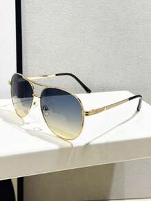 1pc Women's Metal Oval Frame Retro Double Bridge Fashion Pilot Fashion Glasses For Vacation Beach Accessories For Women Glasses Shades - màu vàng lục - Xem 2