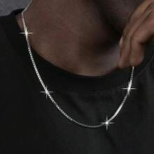 925纯银16-24英寸1毫米盒式链项链，时尚魅力首饰，女士礼物 - 銀色2 - 查看 3