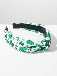 1pc Green St. Patrick's Day Holiday Headband, Simple & Versatile Four-Leaf Clover Green Hat Print Fabric Knotted Wide-Brimmed Irish Holiday Essential Headpiece, Creative & Stylish Holiday Hair Accessory ,Hair Band ,Diadema ,Hair Hoop - Hat - View 4