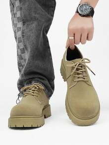 Men's Retro British Style Chunky Derby Shoes, Versatile Casual Elevator Shoes - Camel - View 5