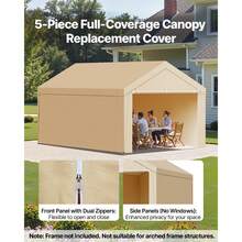 Carport Replacement Canopy, 10 X 20 Ft Potable Garage Tent Top Tarp With Sidewalls, UV-Resistant & Waterproof, Heavy Duty Car Shelter Tarp With Ball Buggees, Beige, Frame Not Included - 10x20ft Beige - View 3
