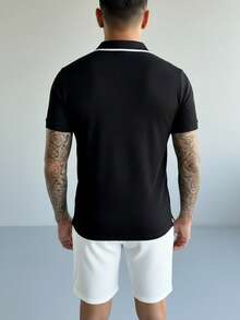 Men's Casual Simple Versatile Short Sleeve Polo Shirt, Spring/Summer - Black - View 2